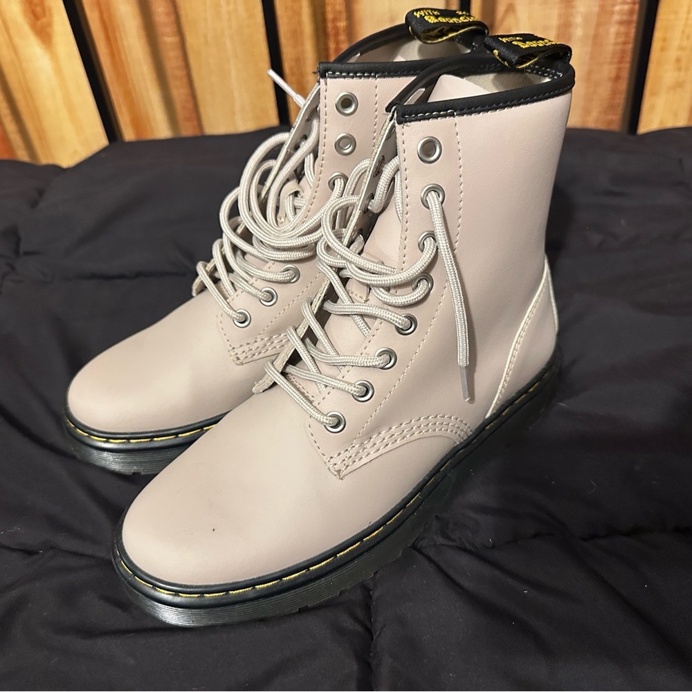 Dr. Martens Cream Combat Boots with 8-Eyelet Lacing